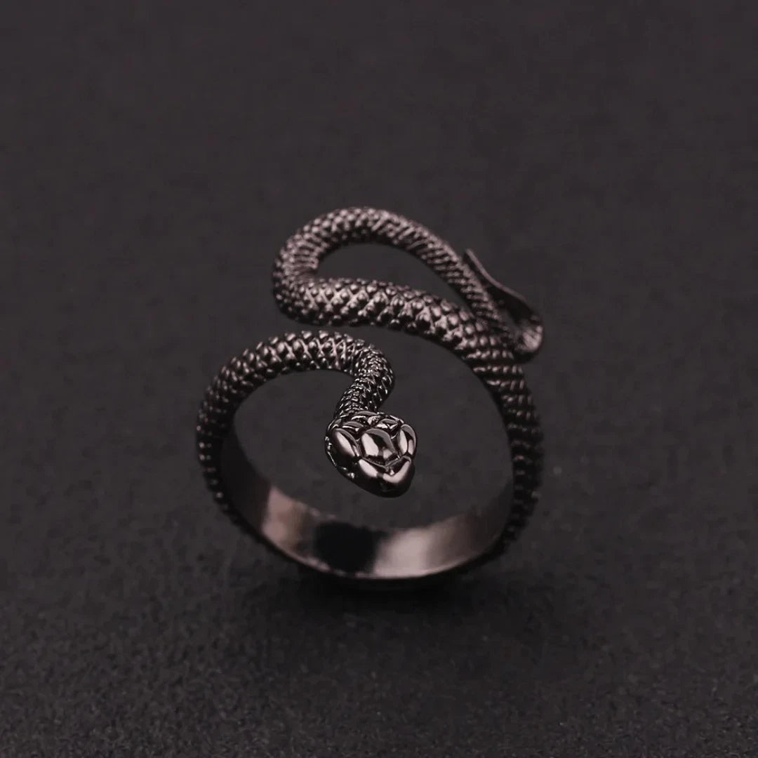 Adjustable Black Snake Ring Punk, Vintage Black Snake Gothic Punk Unisex Ring
