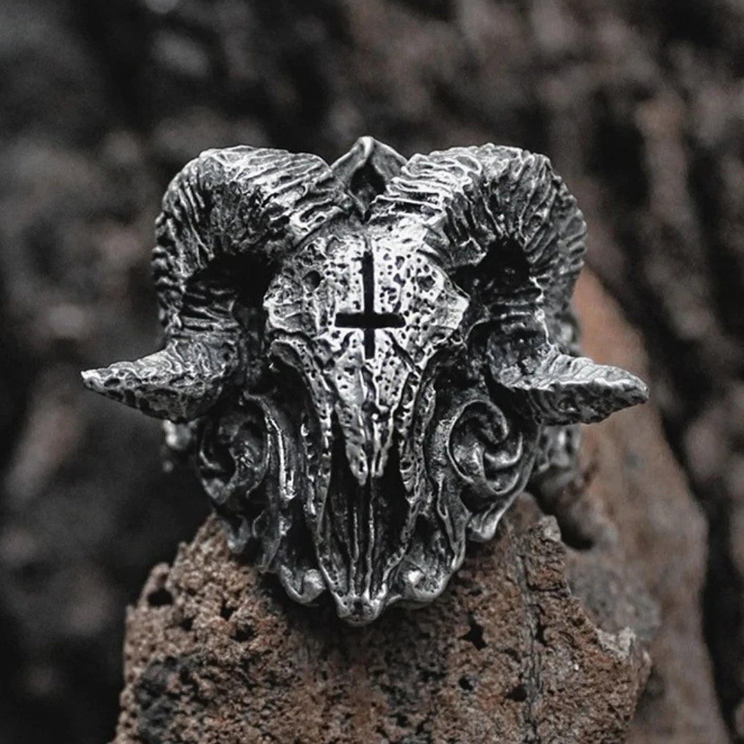 Vintage Gothic Baphomet Goat Skull Ring for Men Women Punk Style Adjustable Ring