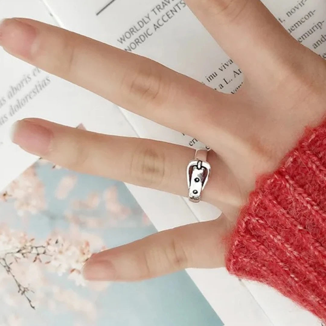Silver Belt Ring Adjustable Ring for Girls Women Vintage Jewellery