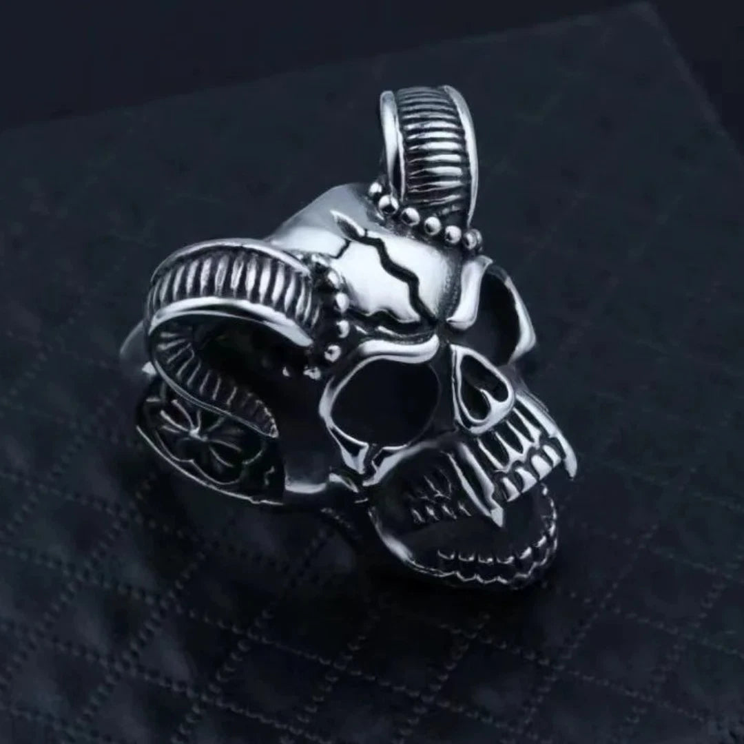 Adjustable Retro Horn Skull Men Ring, Gothic Punk Rock HipHop Large Skull Ring