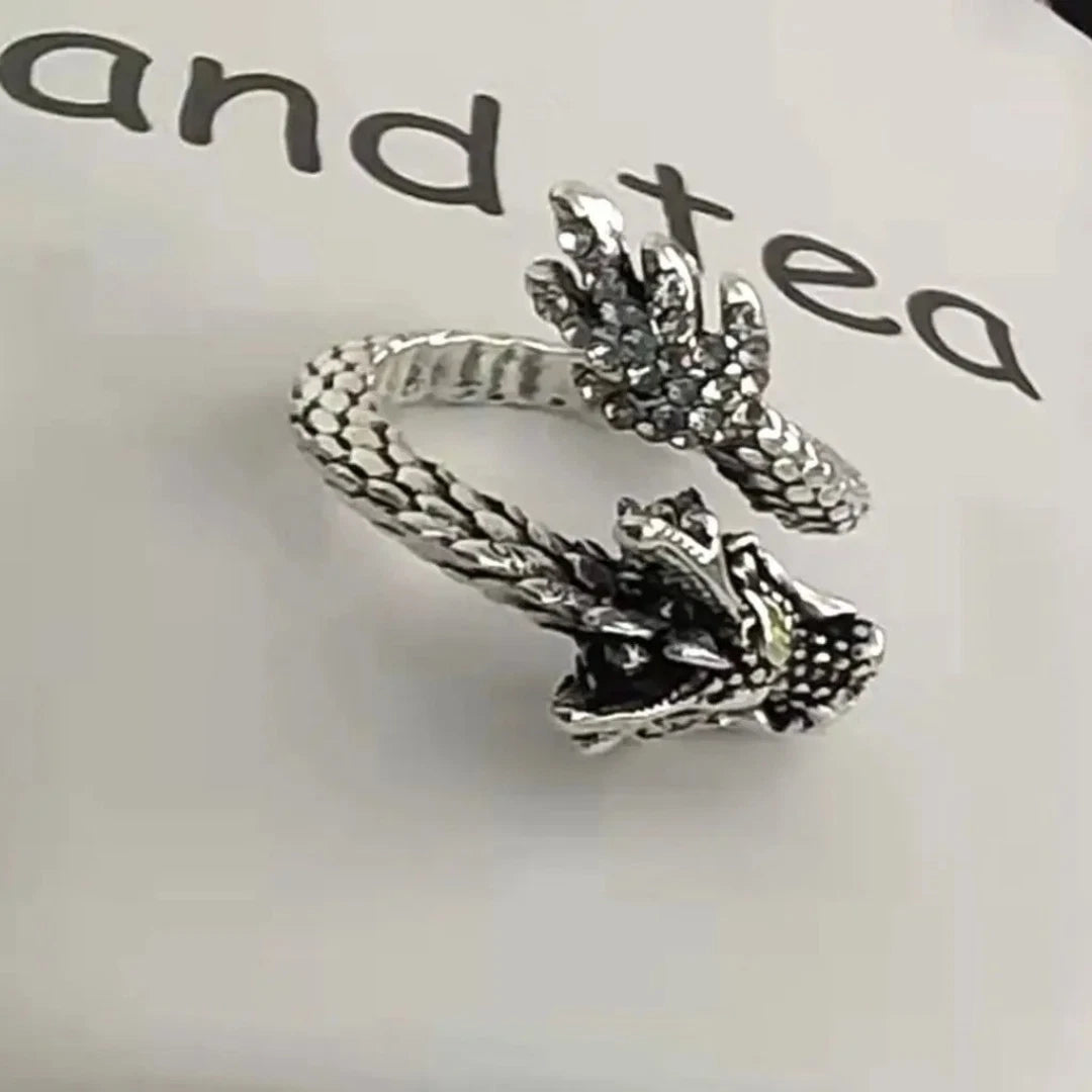 Vintage Adjustable Dragon Ring for Men Women, Gothic Punk Style Open Ring