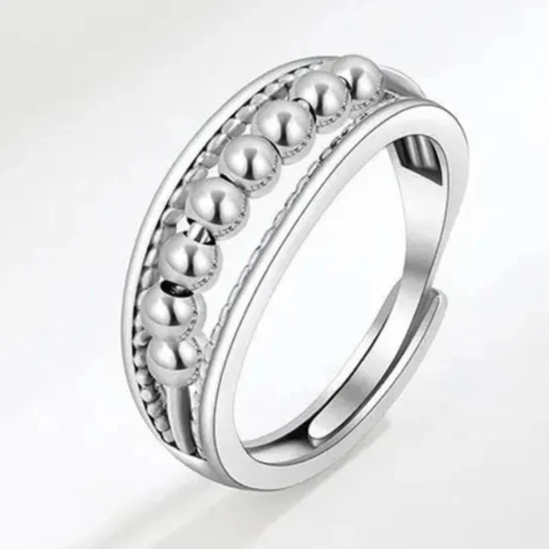 Sterling Silver Adjustable Fidget Beads Ring, Anxiety Relief Ring for Women
