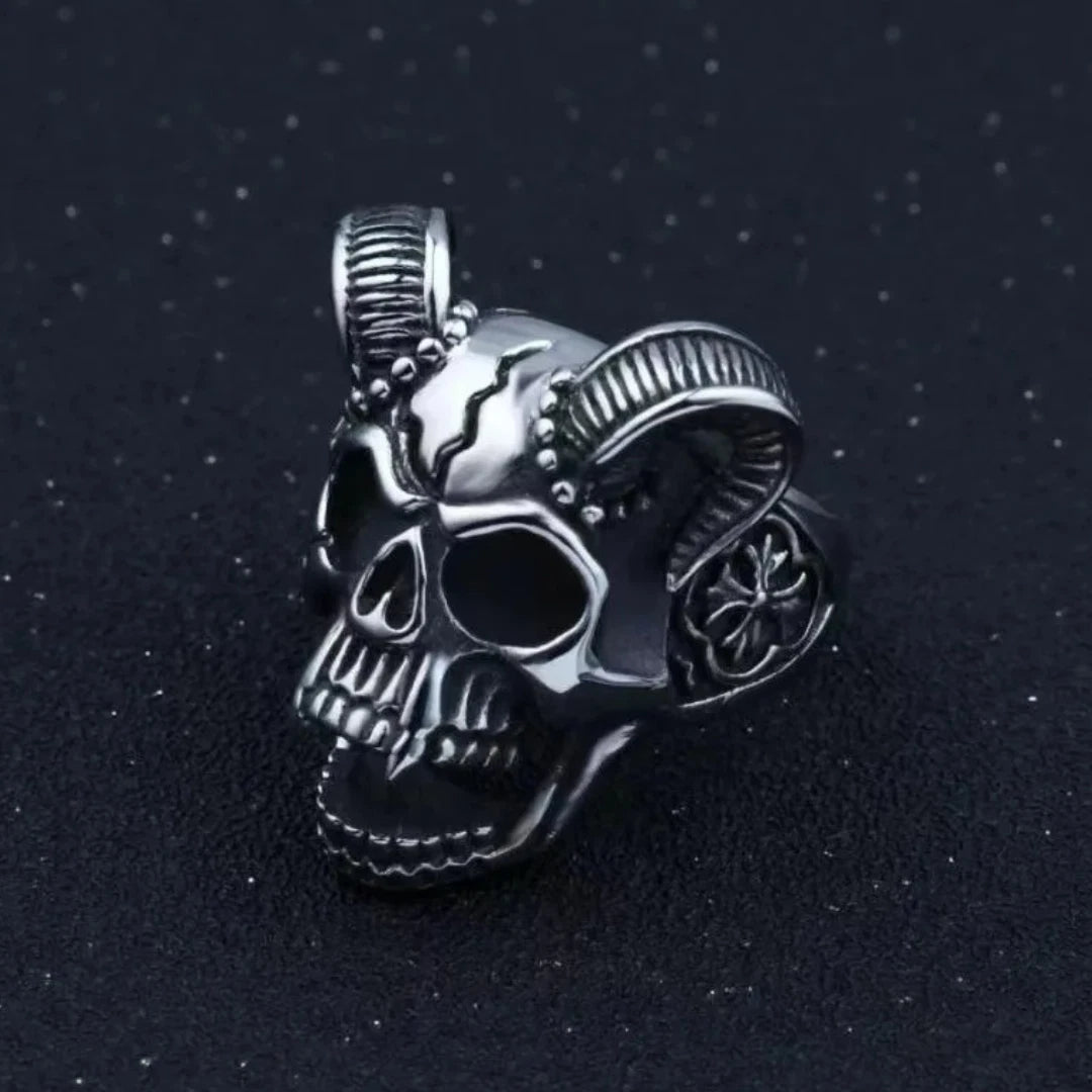 Adjustable Retro Horn Skull Men Ring, Gothic Punk Rock HipHop Large Skull Ring