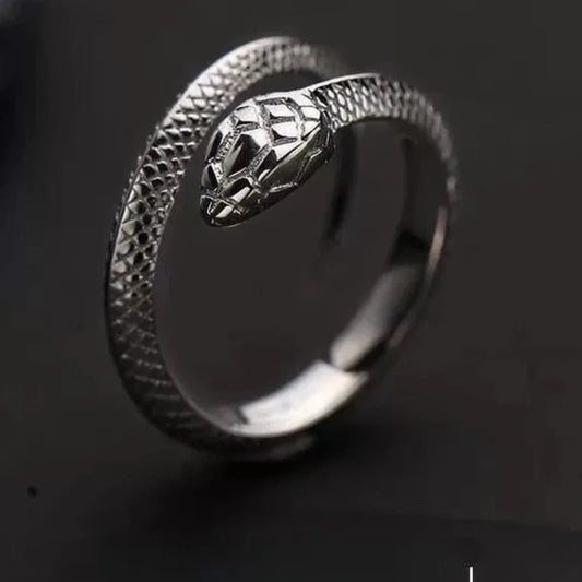 Gothic Snake Ring Adjustable. Punk Silver Serpent Wrap Snake Ring, Unisex Ring