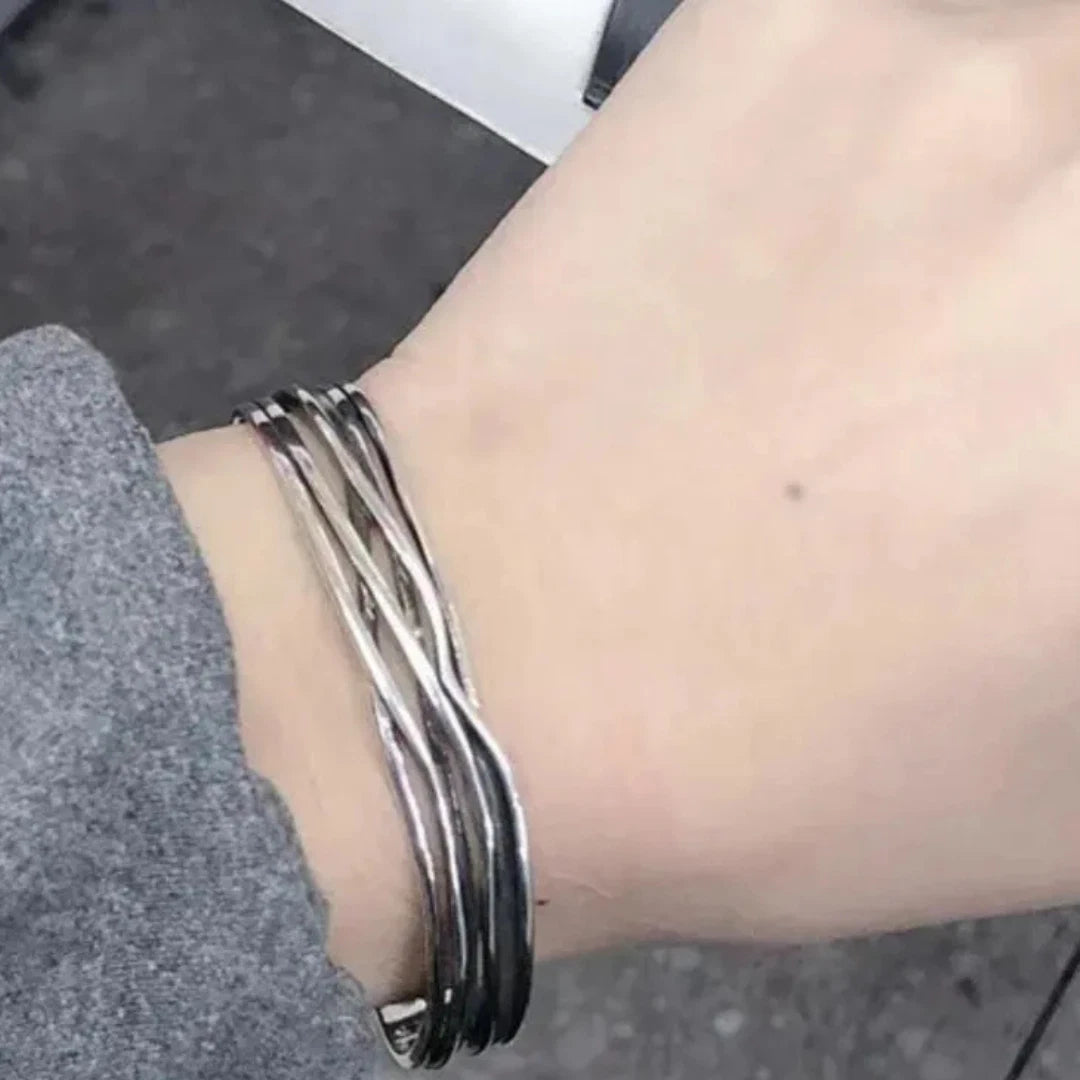 Sterling Silver Men's Braided Cuff Bracelet, Adjustable Open Cuff Bracelet