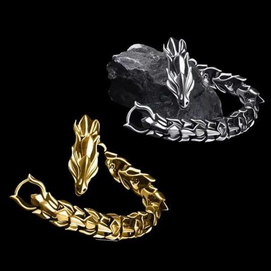 Men's Stainless Steel Dragon Head Viking Biker Heavy Clasp Cuff Bangle Bracelet
