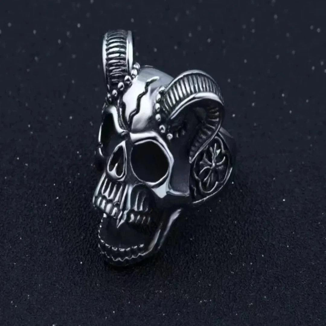 Adjustable Retro Horn Skull Men Ring, Gothic Punk Rock HipHop Large Skull Ring