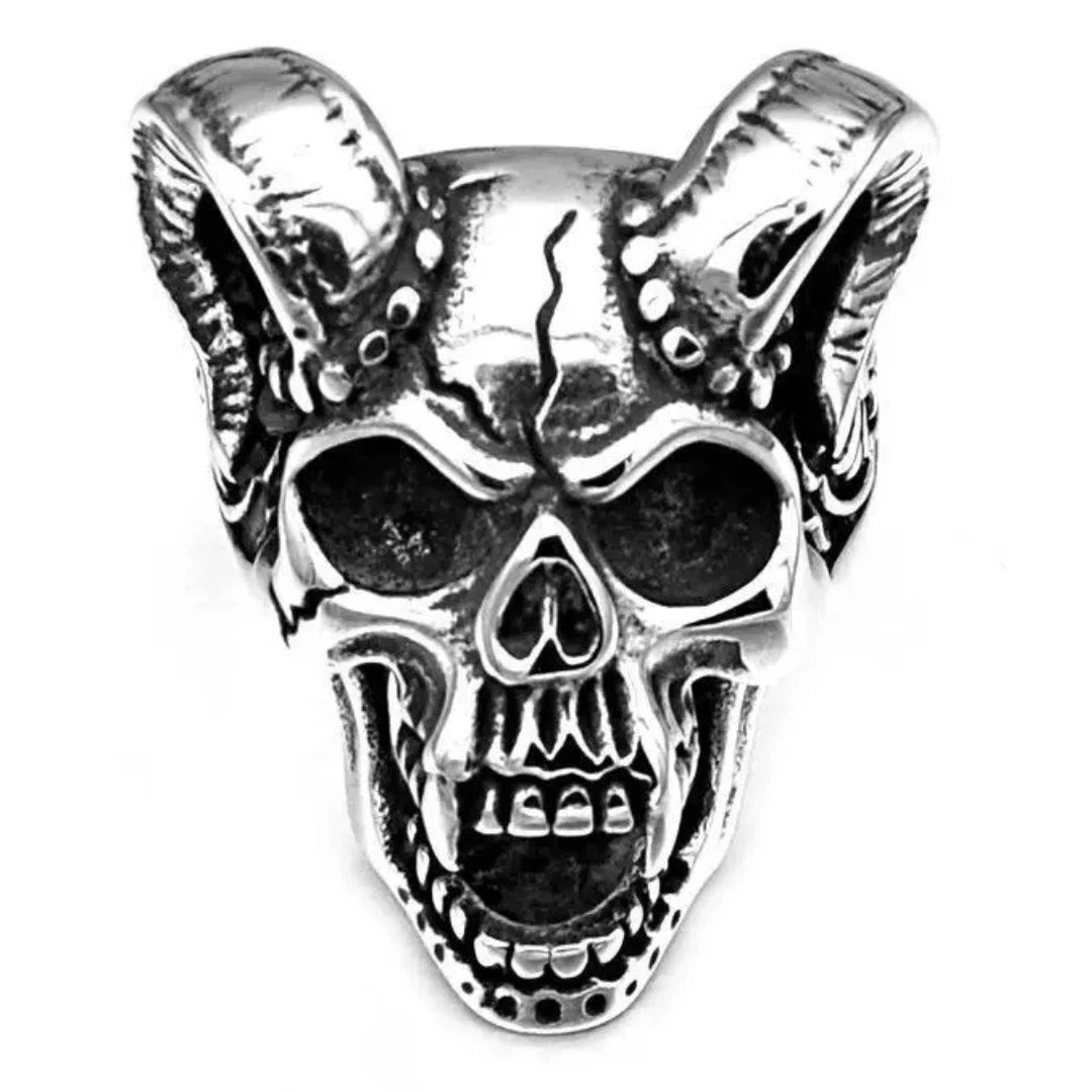 Adjustable Retro Horn Skull Men Ring, Gothic Punk Rock HipHop Large Skull Ring