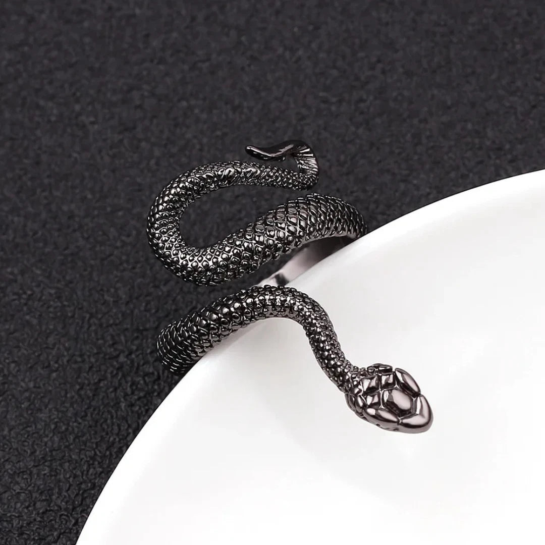 Adjustable Black Snake Ring Punk, Vintage Black Snake Gothic Punk Unisex Ring