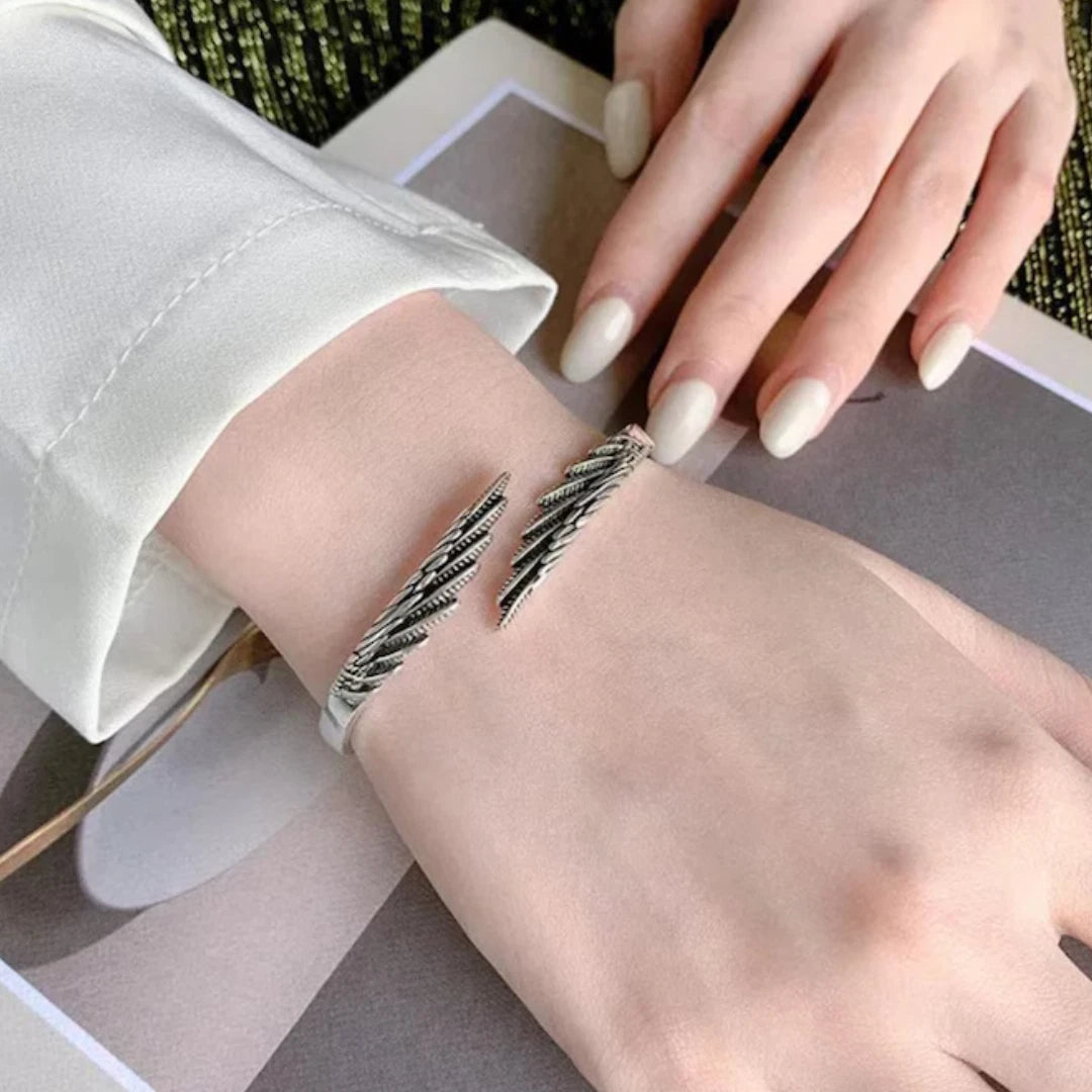 Sterling silver Adjustable Angel Wing bracelet for women, angel wings Bangle