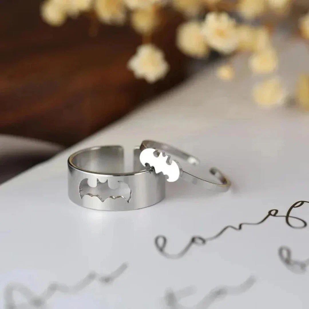 Bat Gothic Couple Ring set, Adjustable Stainless Steel Couple Gothic Batman Ring