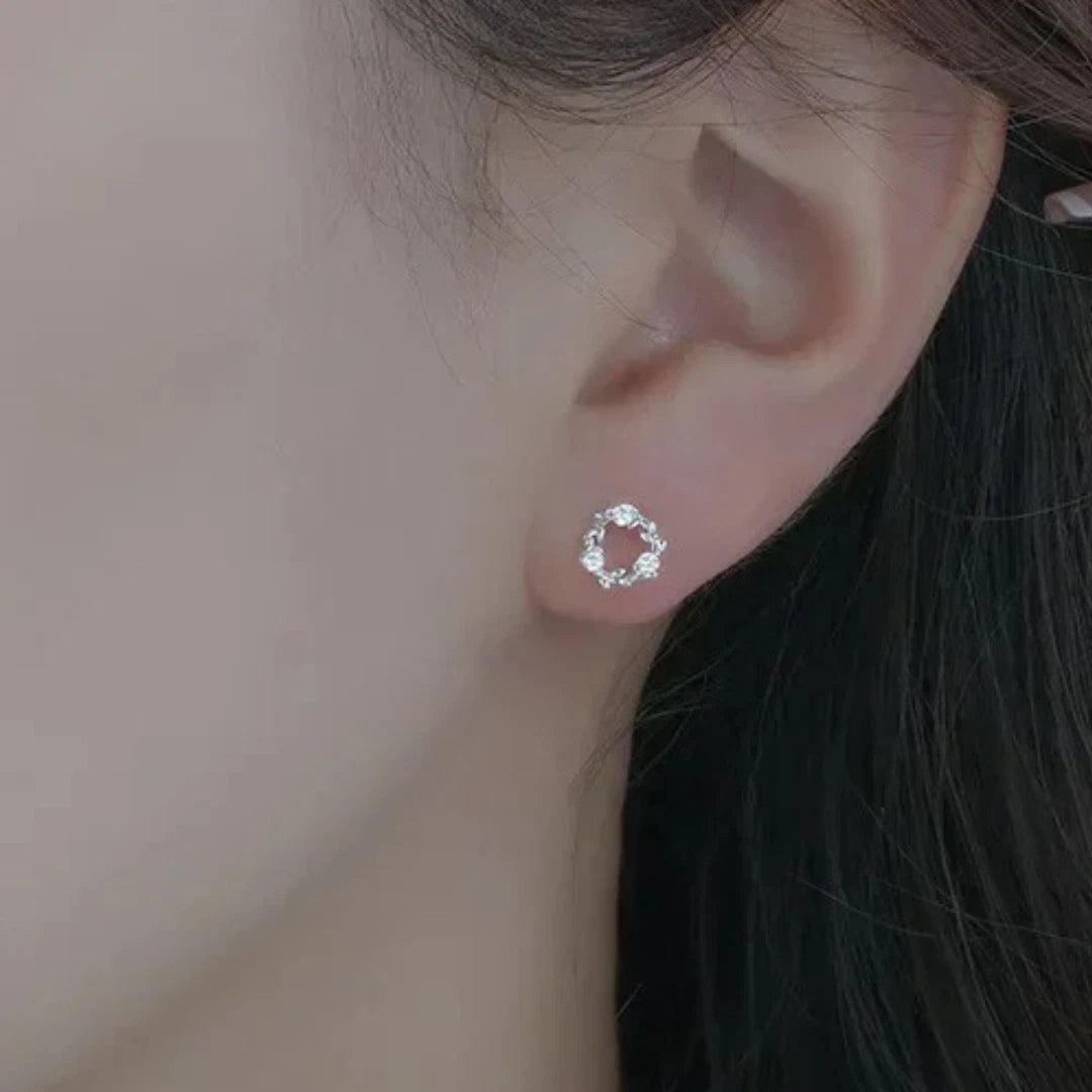 Shiny Zirconia Flower Stud Earrings for Women Light Luxury Elegant Jewelry