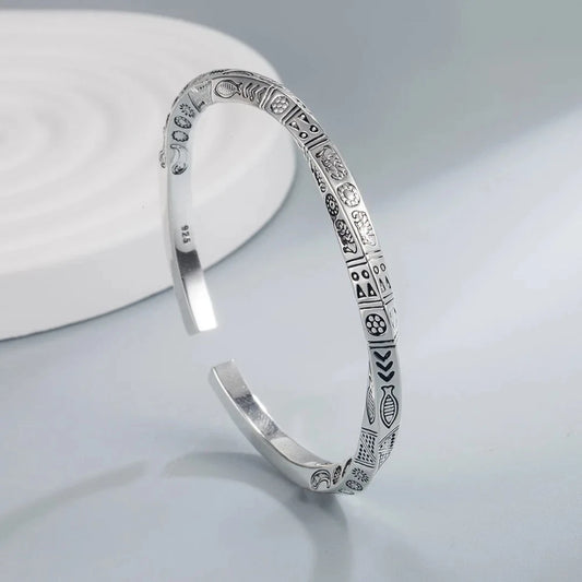 Sterling Silver Double Line Open Bangle Cuff Bracelet For Women Jewelry Gift