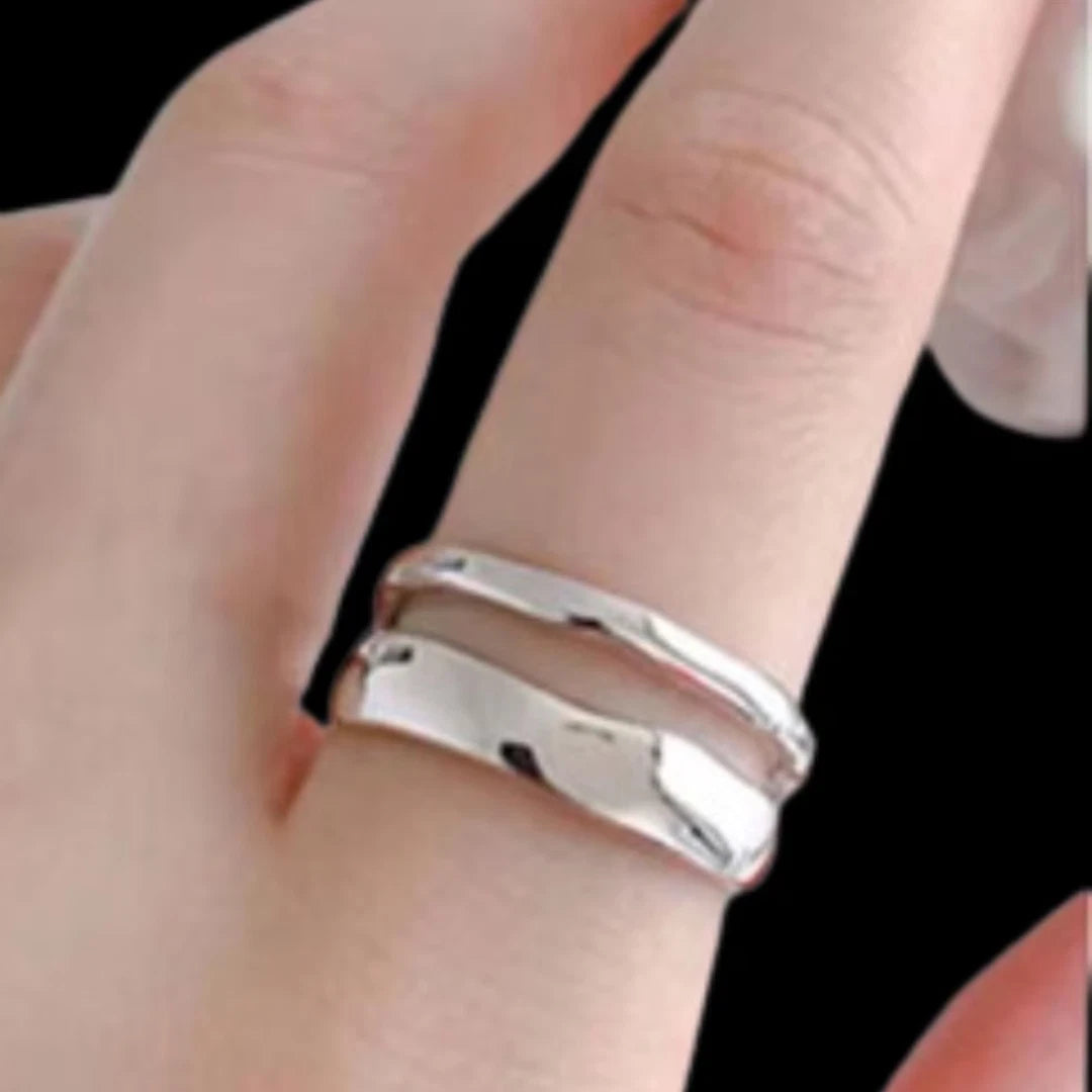 Sterling Silver Double Layer Thumb Ring, Adjustable Stackable Chunky Thick Ring