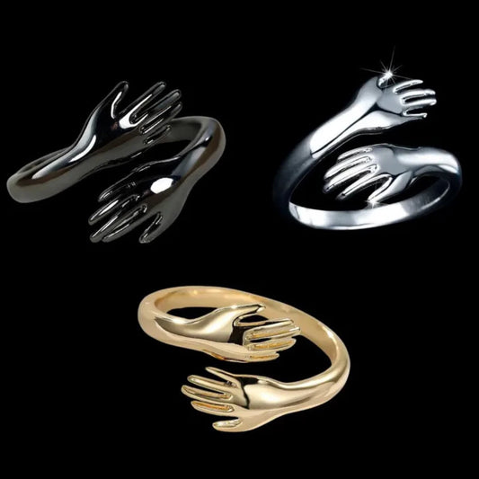 Adjustable Silver Love Hug Ring Band Open Finger Fully Jewellery