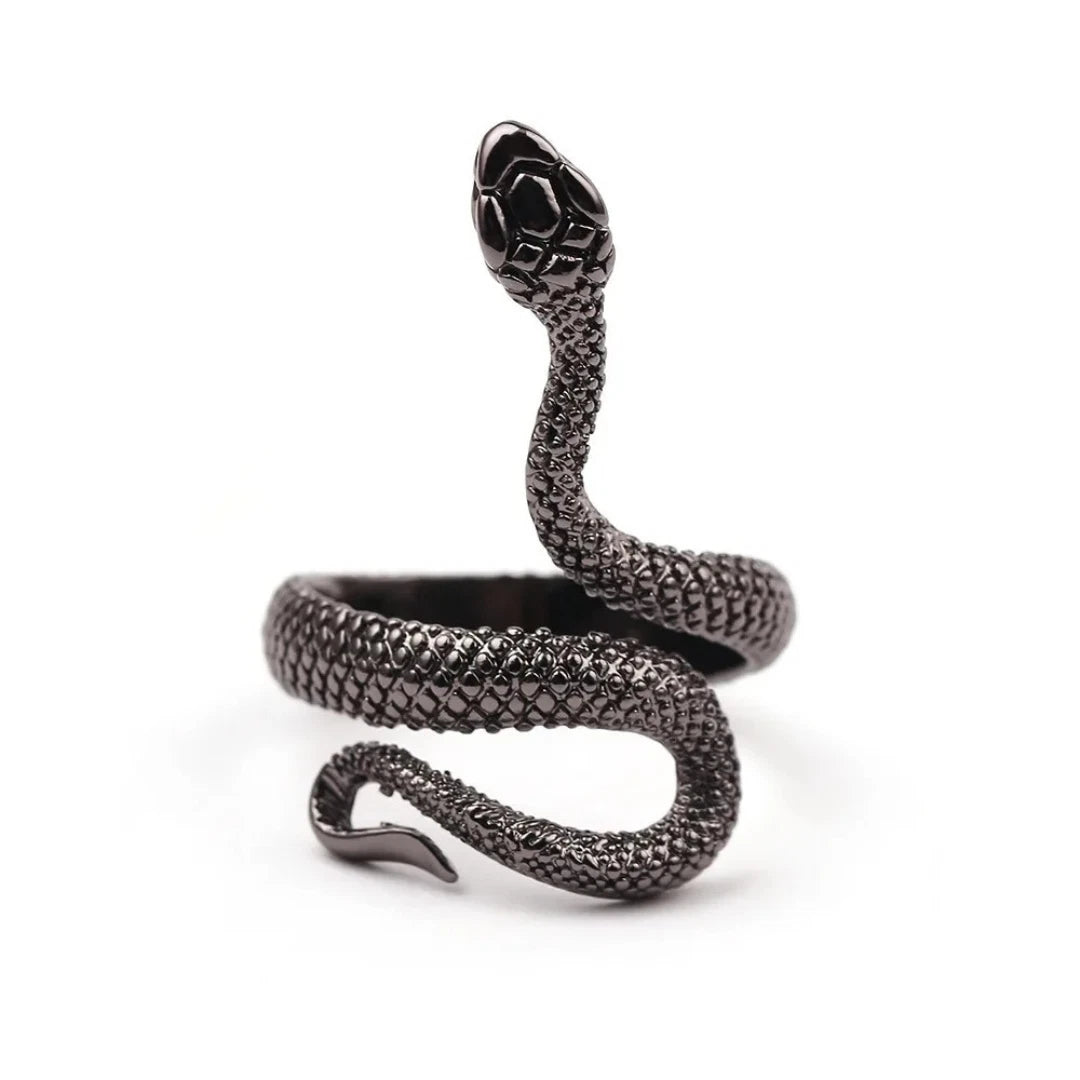 Adjustable Black Snake Ring Punk, Vintage Black Snake Gothic Punk Unisex Ring