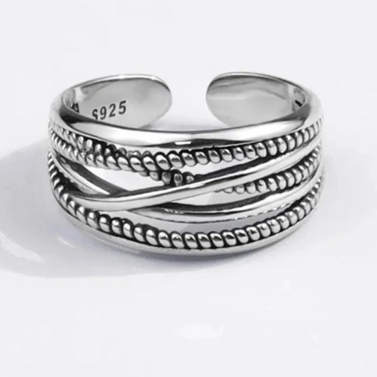 Chunky Sterling Silver Plated Ring For Women, Adjustable Multi Layer Thumb Ring
