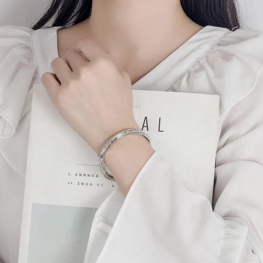 Sterling Silver Double Line Open Bangle Cuff Bracelet For Women Jewelry Gift