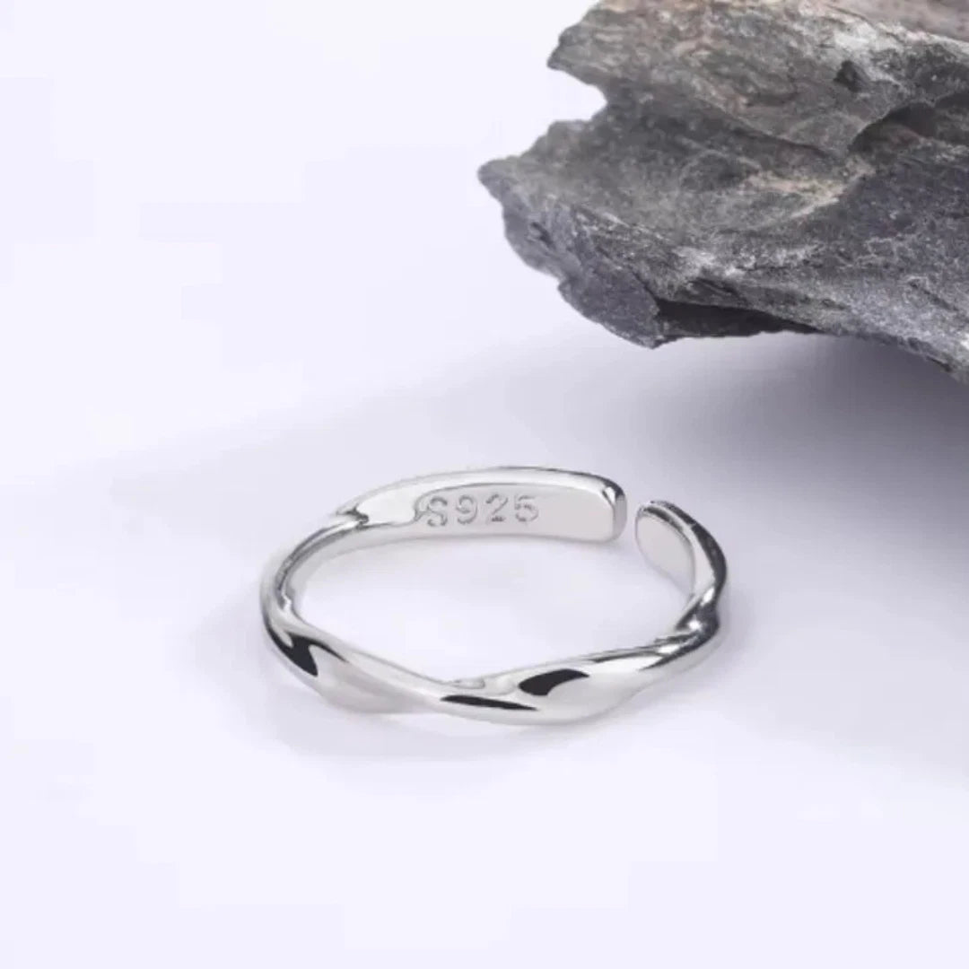Sterling Silver Twisted Wave Ring Ripple Ring Silver Twist Ring, Skinny Ring