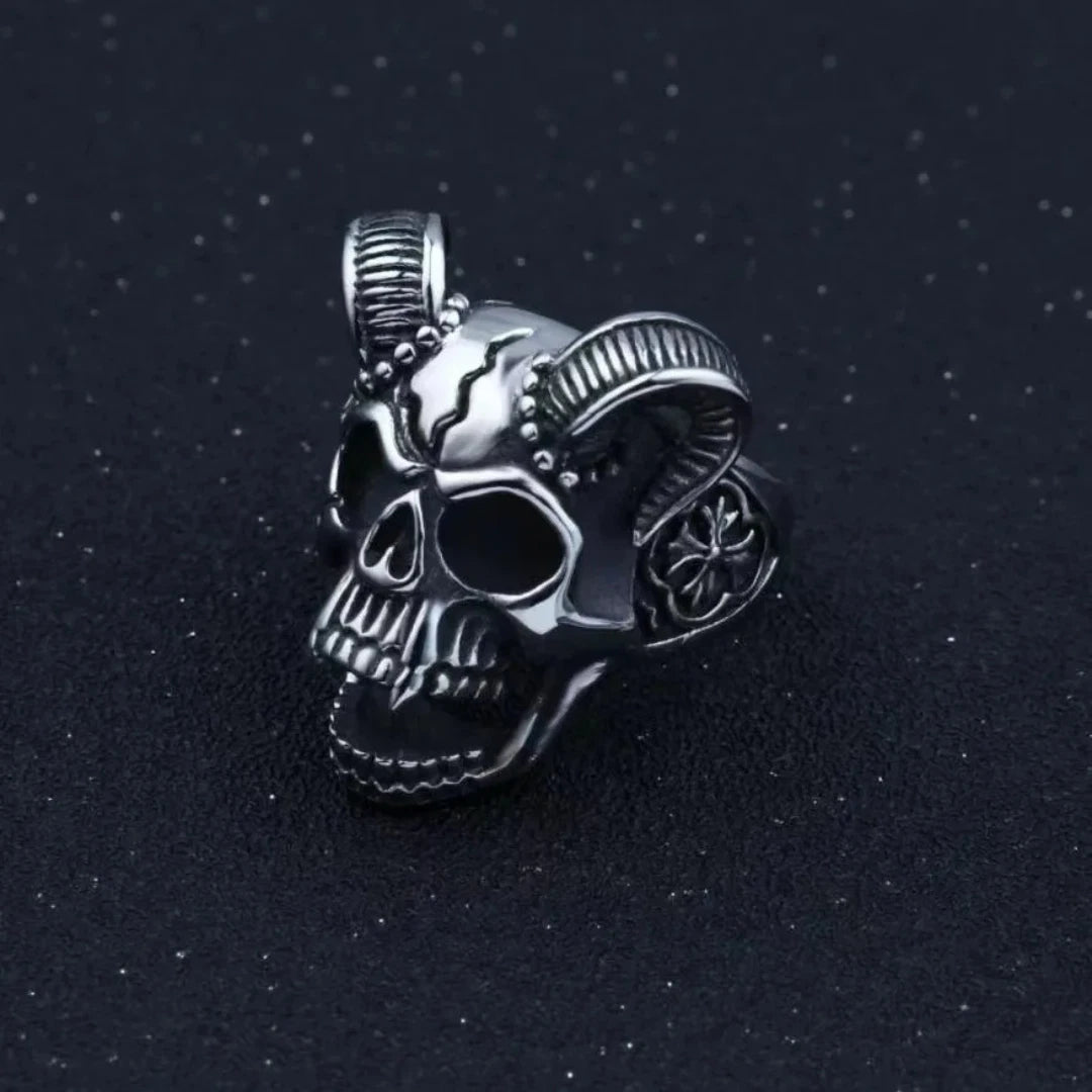 Adjustable Retro Horn Skull Men Ring, Gothic Punk Rock HipHop Large Skull Ring