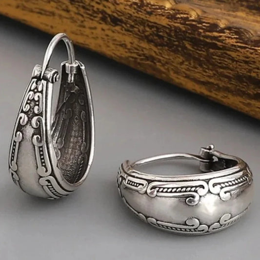 Vintage Silver Hoop Earrings for Women Retro Bohemian Earrings Ethnic Jewellery