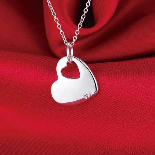 Romantic Heart Pendant Sterling Silver Necklace for Women girls Gift Jewelry