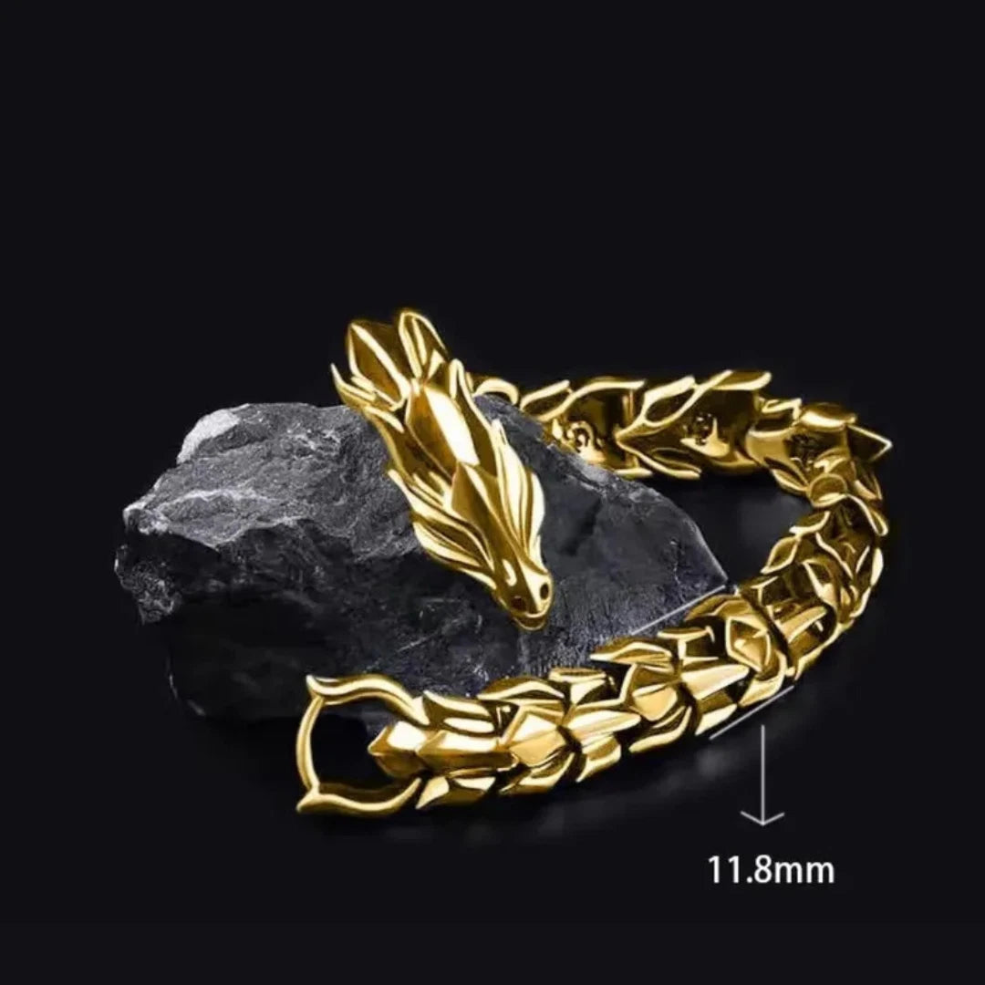 Men's Stainless Steel Dragon Head Viking Biker Heavy Clasp Cuff Bangle Bracelet