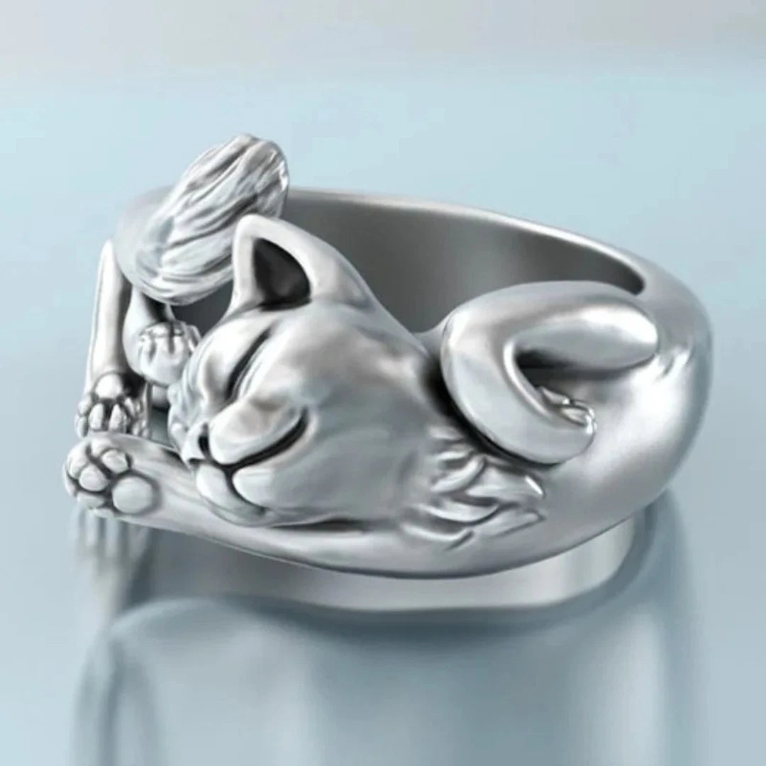 Silver Cat Kitten Cute Animal ,Vintage Cat Adjustable Ring Unisex Love Gift UK