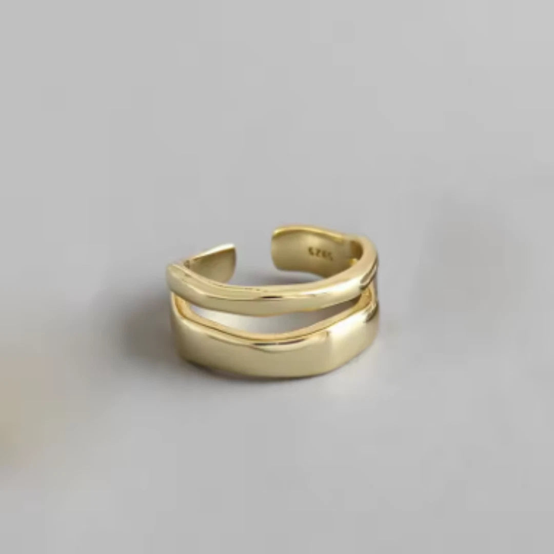 Silver Double Layer Thumb Ring, Adjustable Stackable Chunky Thick Ring
