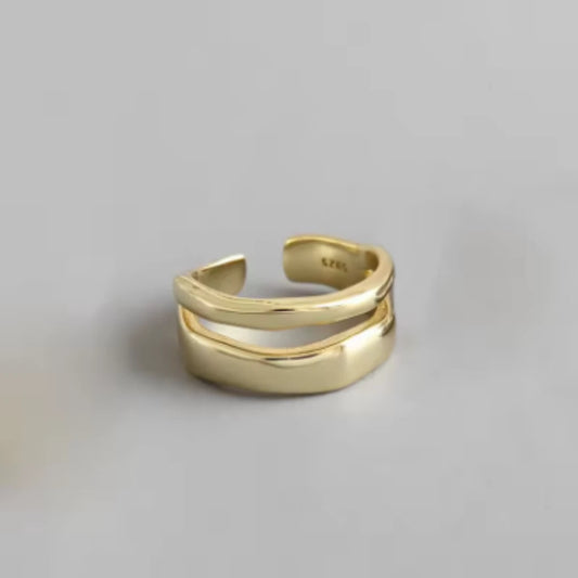 Silver Double Layer Thumb Ring, Adjustable Stackable Chunky Thick Ring